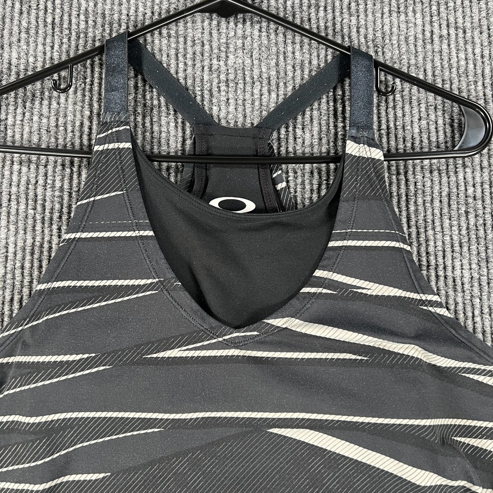 Oakley Tank Top Shirt Womens Small Black Striped Sleeveless Active Built in Bra